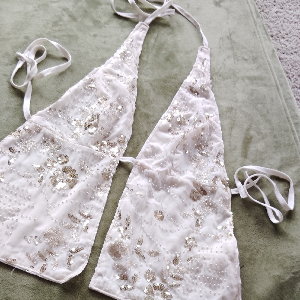 White and Gold Sequin Halter Top